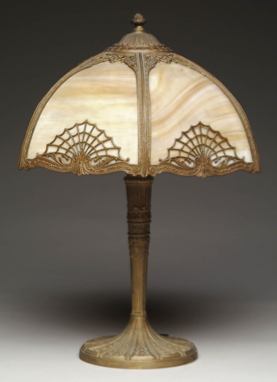 Appraisal: BENT PANEL TABLE LAMP Nice decorative lamp has six bent