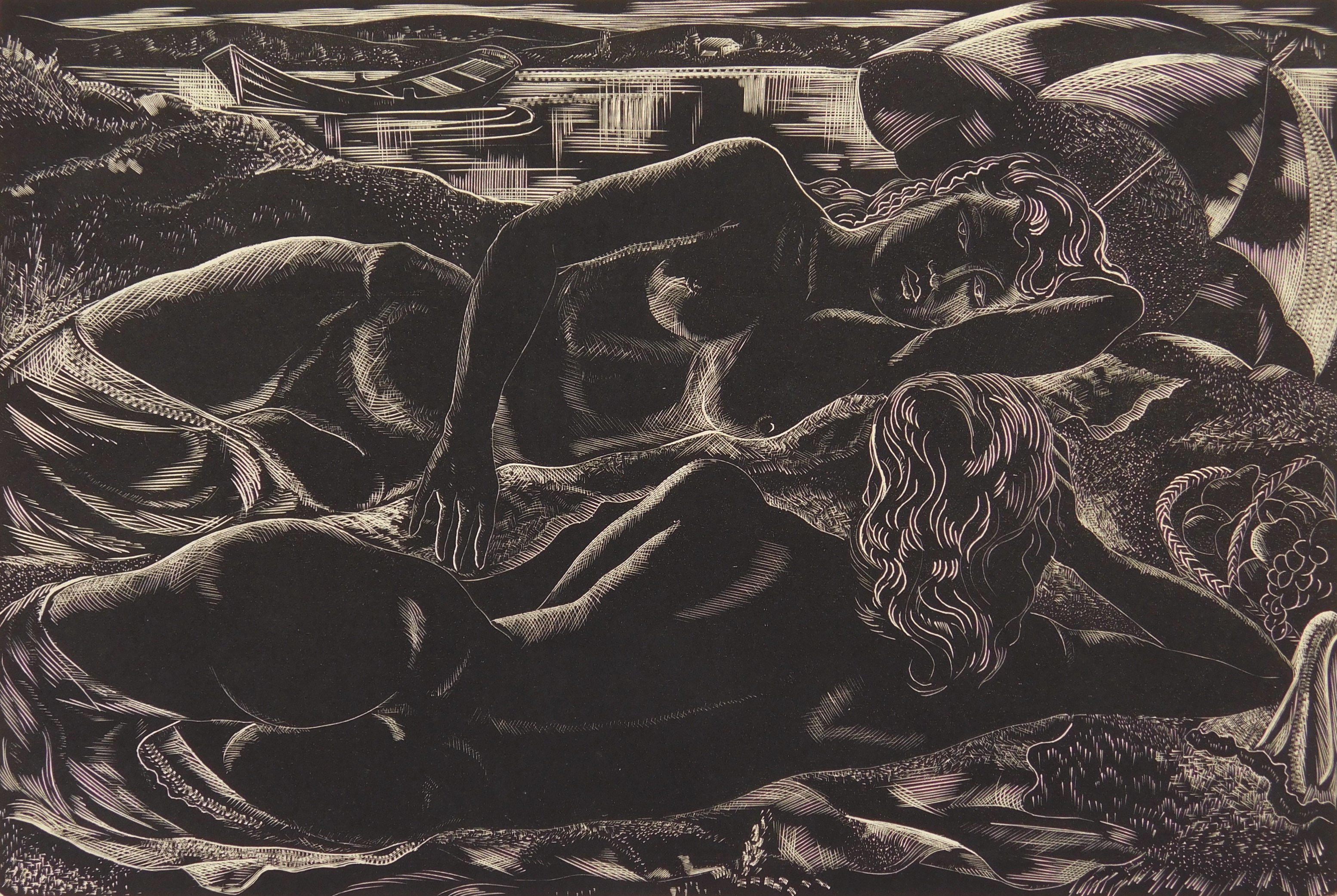 Appraisal: Emil Ganso - At the Seashore''- wood engraving edition of