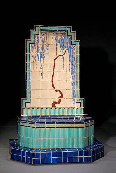 Appraisal: An American polychrome glazed tile wall fountain circa The rectangular