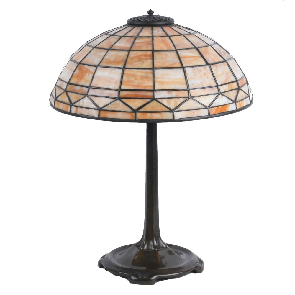 Appraisal: TIFFANY STUDIOS BRONZE COLONIAL TABLE LAMPleaded glass and patinated bronze