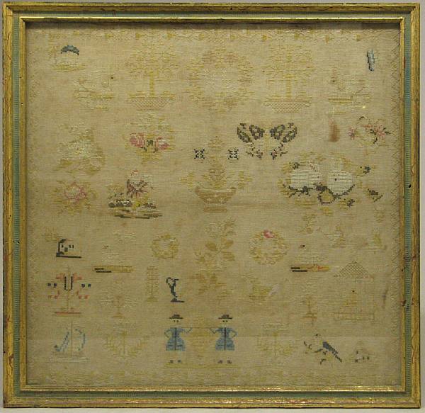 Appraisal: An English needlework sampler th century Worked with various pictorial