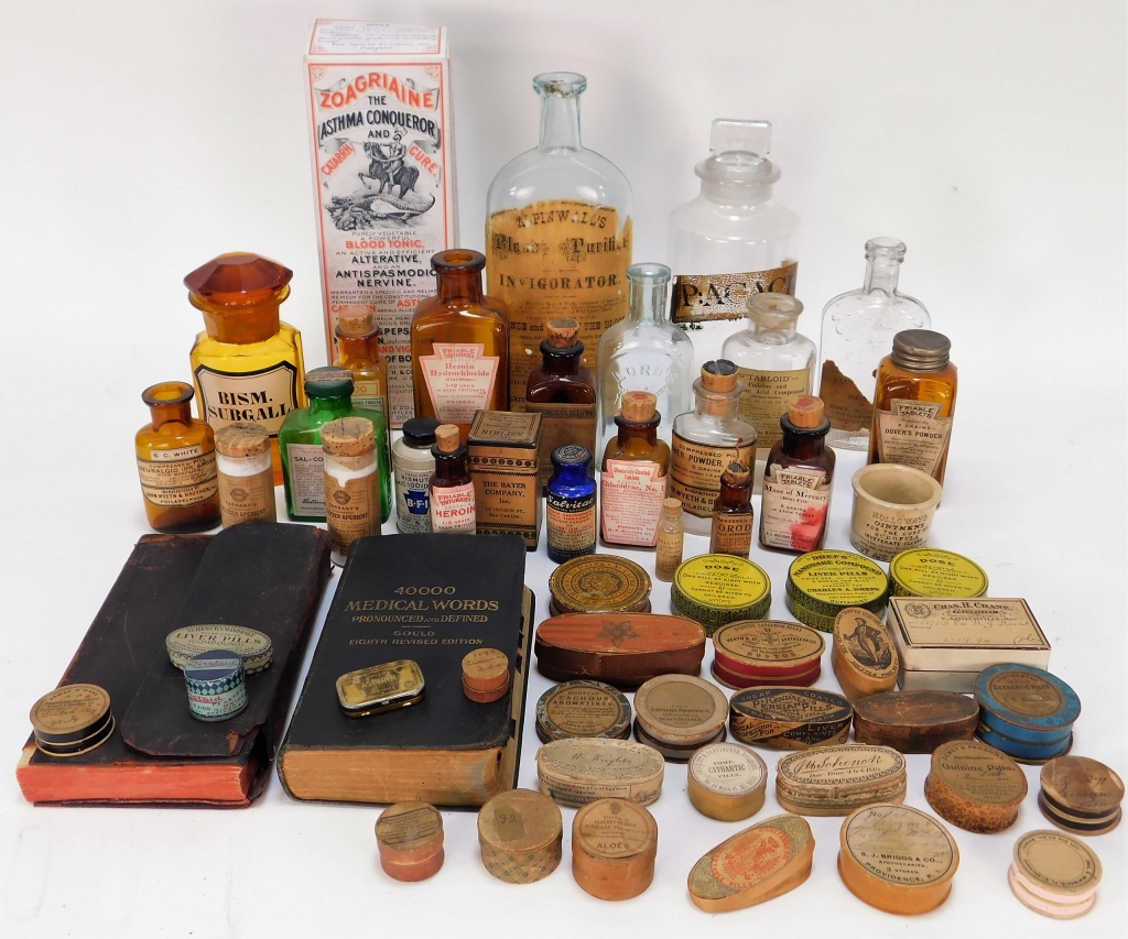 Appraisal: ANTIQUE HEROIN NARCOTIC DRUG APOTHECARY BOTTLES United States Europe Late