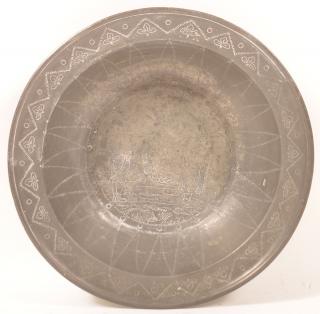 Appraisal: Early th Century Continental Pewter Wine Bowl Signed Kringling Engraved