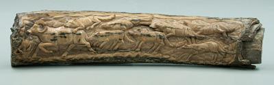 Appraisal: Carved mastodon ivory finely carved with six wolves pursuing ram