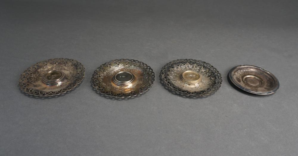 Appraisal: ONE EGYPTIAN AND THREE OTTOMAN -SILVER ZARF CUP SAUCERS D