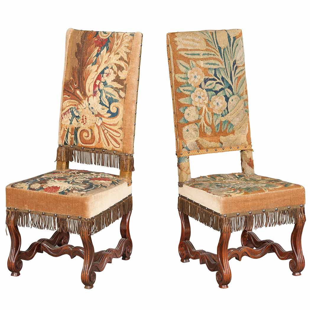 Appraisal: Pair of Continental Baroque Style Tapestry Upholstered Walnut Child's Chairs