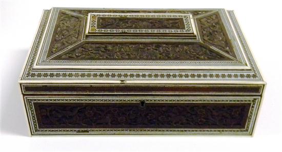 Appraisal: Carved wood and ivory inlaid sewing box floral and leaf