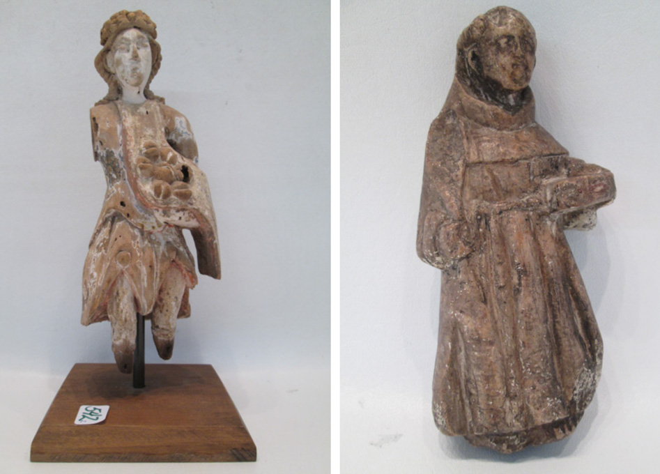 Appraisal: TWO CARVED SANTOS FIGURES one depicting Saint Francis of carved