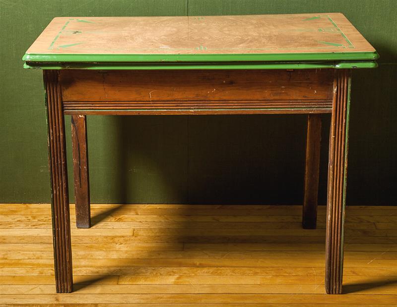 Appraisal: Rustic Pine Table With later painted faux bois tin top