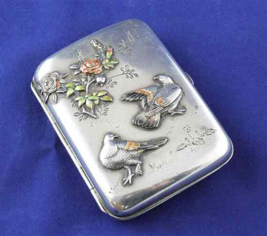 Appraisal: A Japanese Meiji period silver and enamelled cigarette case decoarted