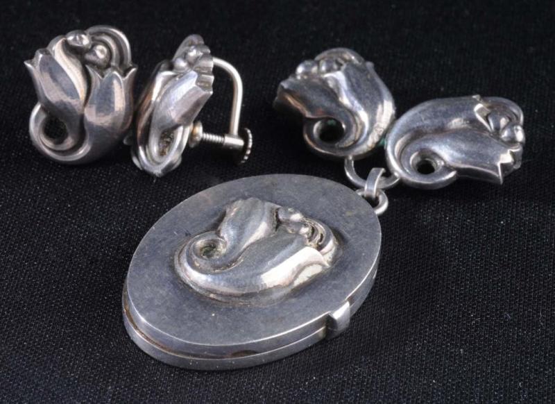 Appraisal: George Jensen Locket Pin Earrings Description Marked X Sterling Denmark