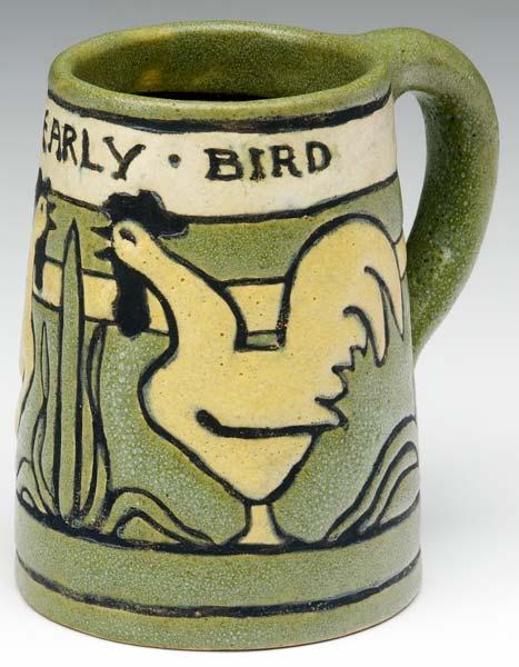 Appraisal: SATURDAY EVENING GIRLS Mug incised with roosters on a green