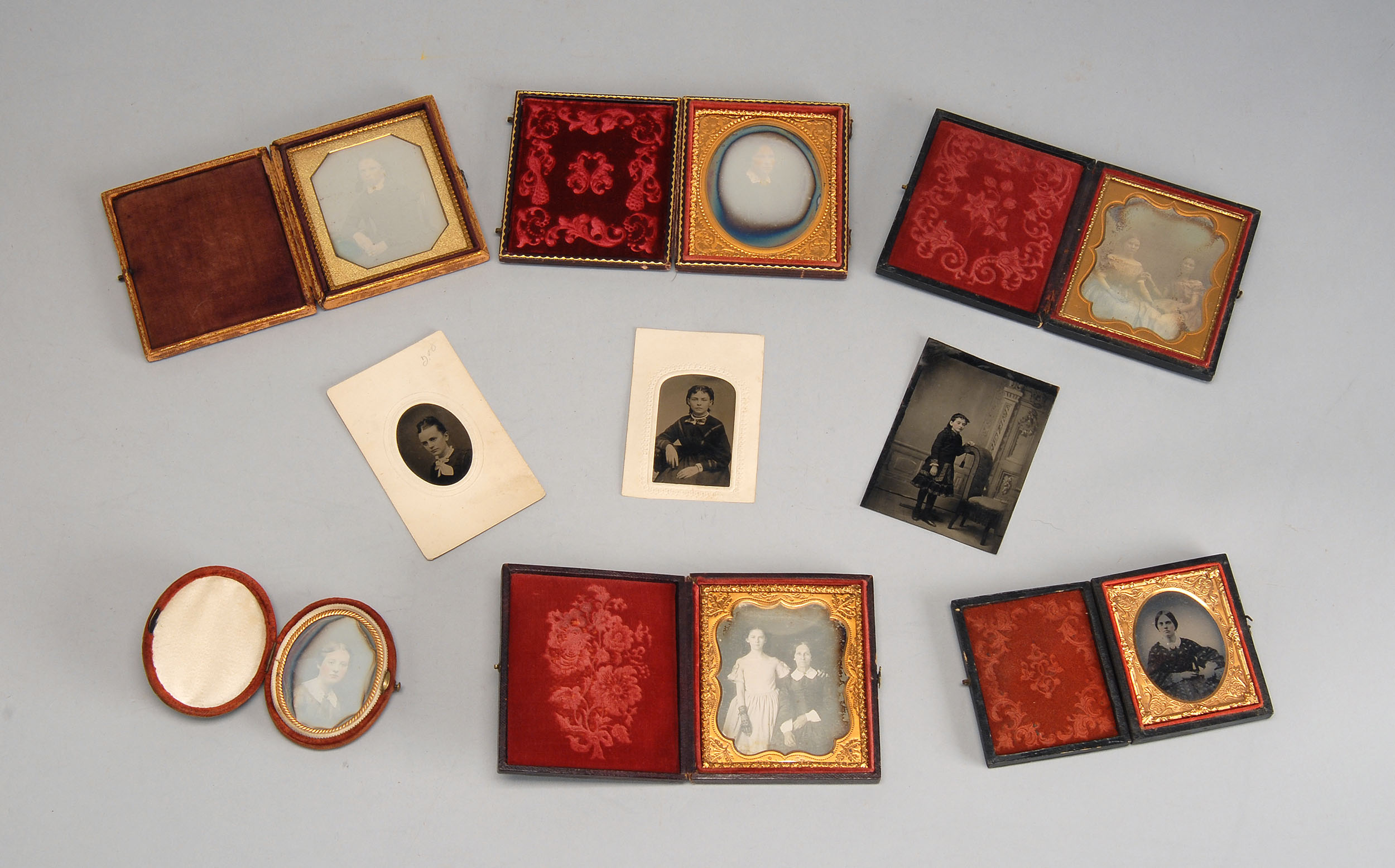 Appraisal: COLLECTION OF NINE PHOTOGRAPHS th CenturyIncludes ambrotypes daguerreotypes and tintypes