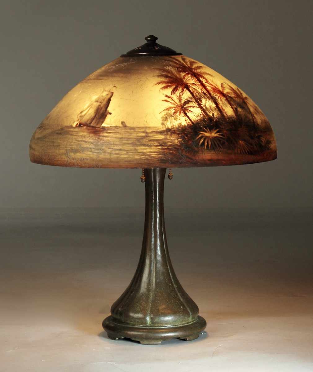 Appraisal: Handel Treasure Island Reverse Painted Lamp Shade sgn Handel P