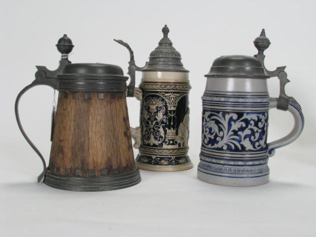 Appraisal: Group of Three German Drinking Vessels including wooden Half Liter