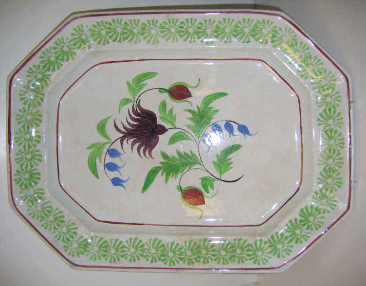 Appraisal: ENGLISH SPATTERWARE Stick spatter platter having green daisy border with