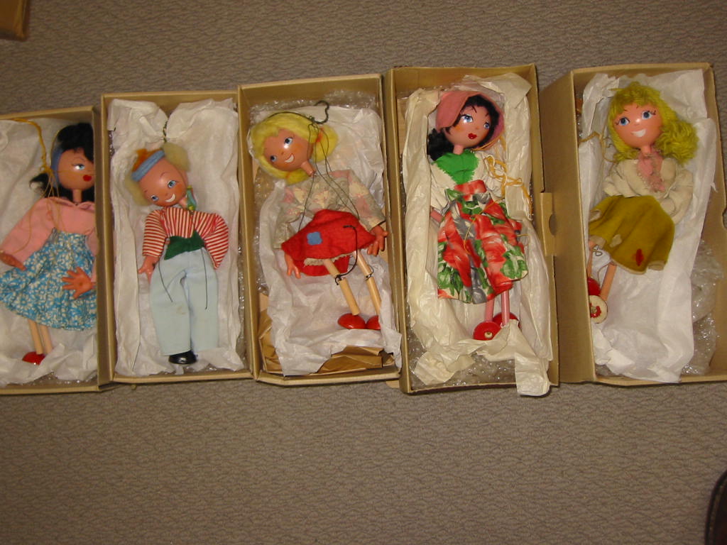 Appraisal: Five Pelham puppets two JC Girls JC Boy with instructions