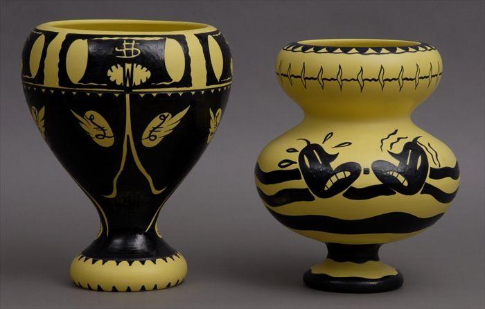 Appraisal: MARCO ZANINI AND MASSIMO GIACON TWO VASES Yellow-ground glazed pottery