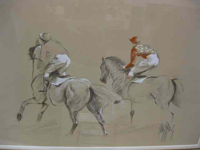 Appraisal: Mark King ''Steeplechase'' original gouache '' x '' original receipt