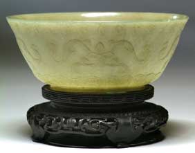 Appraisal: MOGHUL TIBETAN STYLE JADE BOWL Highly translucent greyish celadon jade