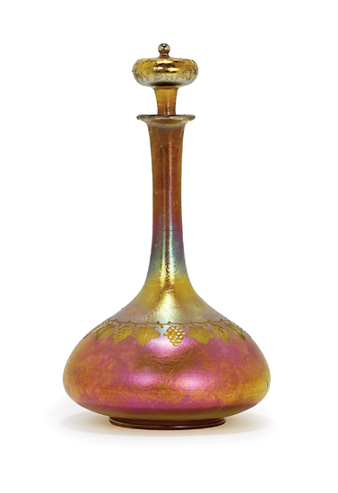 Appraisal: Tiffany Wheel Engraved Favrile Glass Decanter and Stopper Estimate -