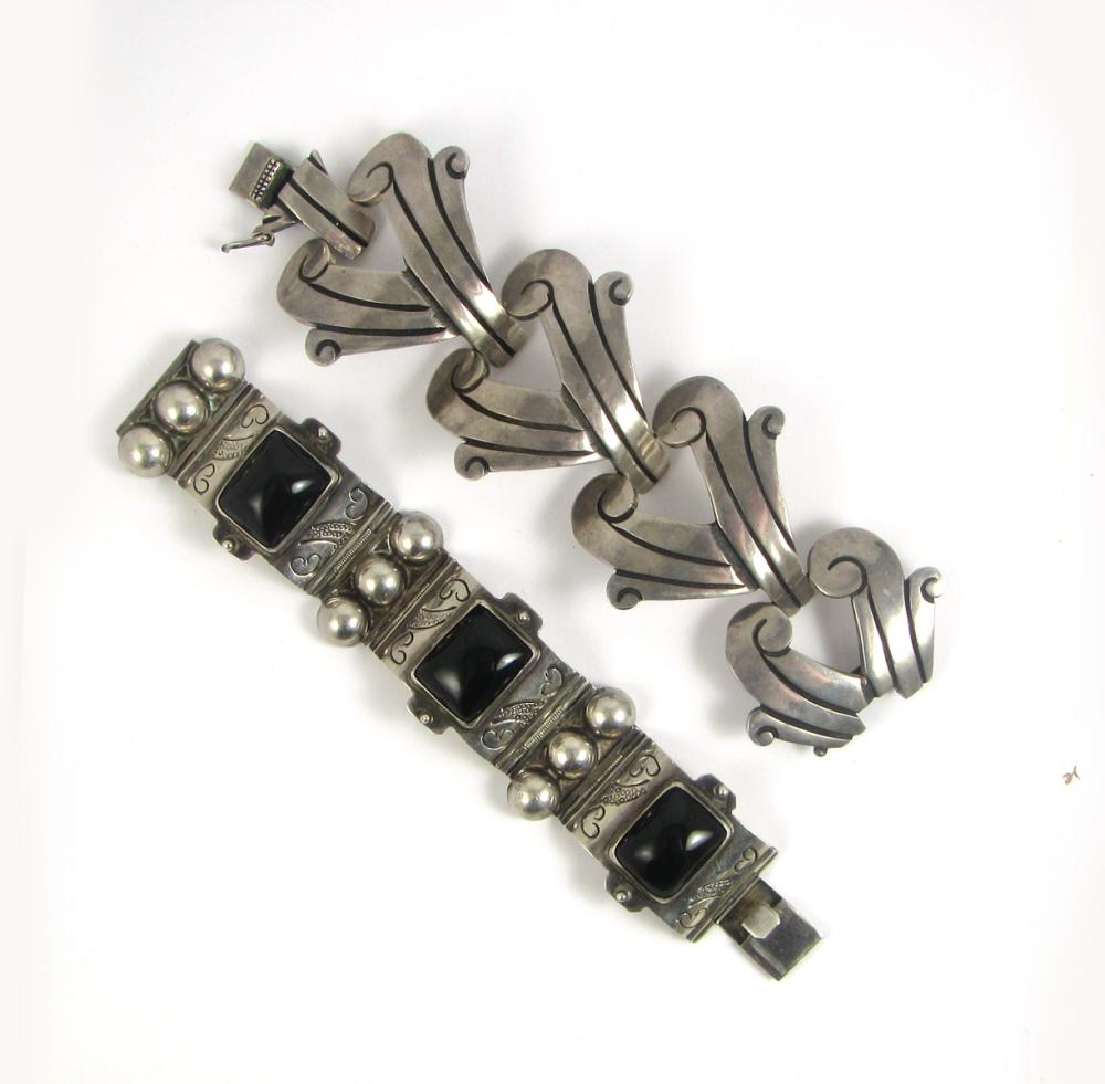 Appraisal: TWO MEXICAN SILVER BRACELETS including a sterling silver Taxco bracelet