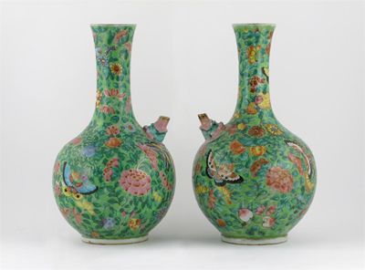 Appraisal: An unusual pair of Chinese Kendi with animal mask spouts