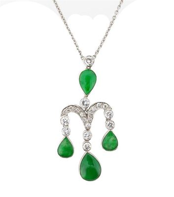 Appraisal: A jade and diamond girandole pendant Set in white gold