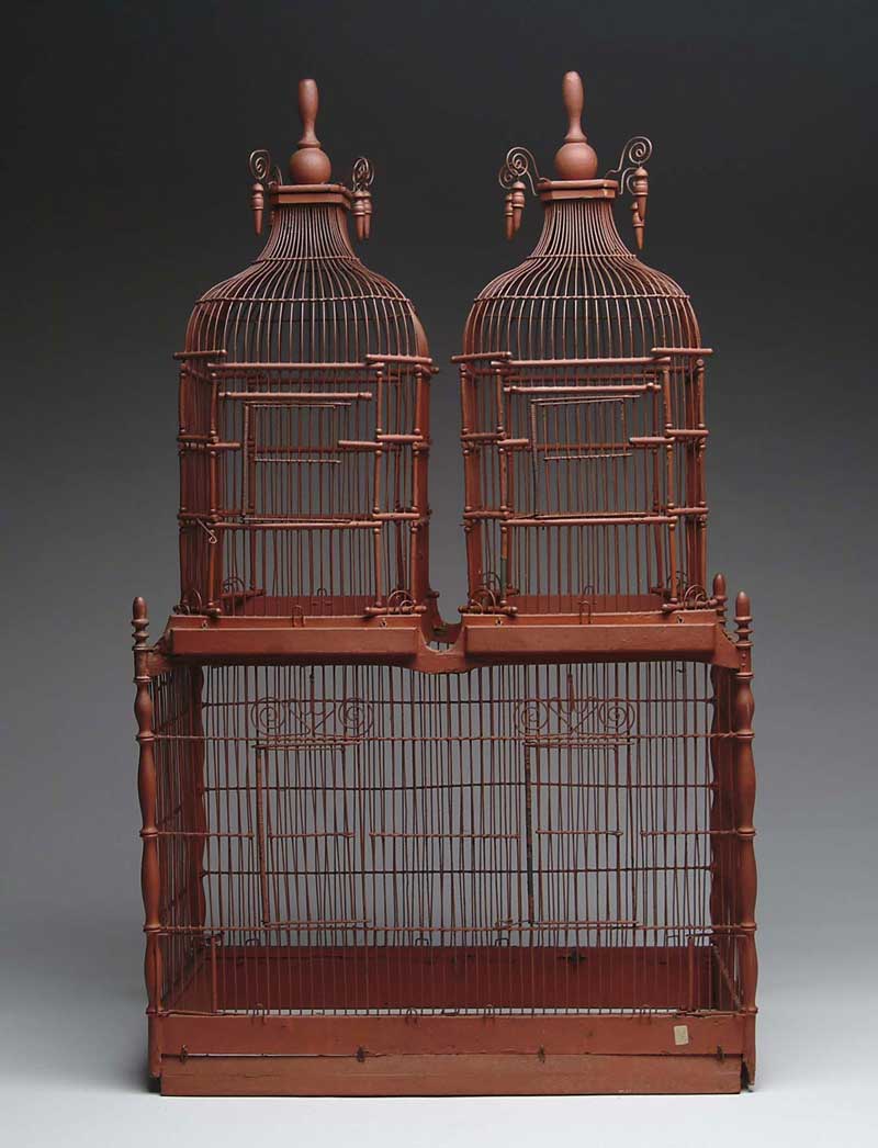 Appraisal: VICTORIAN STYLE WOOD AND WIRE BIRDCAGE Double pagoda top on