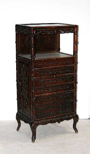 Appraisal: Chinese export hardwood six-drawer cabinet Republic Period Carved with faux