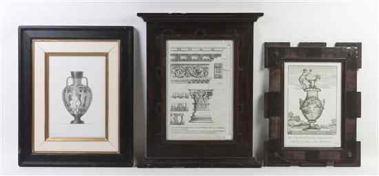 Appraisal: A group of three engravings depicting Grecian urns and architecture