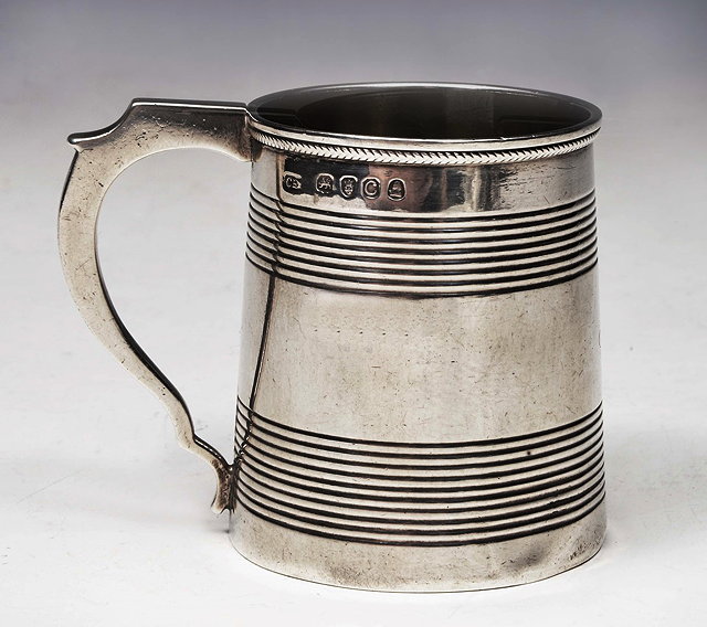 Appraisal: A GEORGE III SILVER CHRISTENING MUG with two bands of