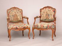 Appraisal: Pair of th Century French Fauteuils with Original th Tapestry