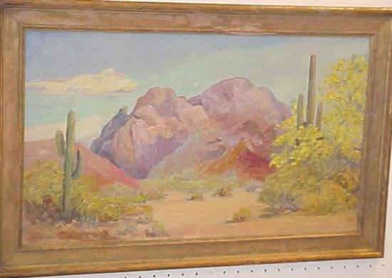 Appraisal: Unsigned oil on board Western landscape ''Alice L Jones'' on