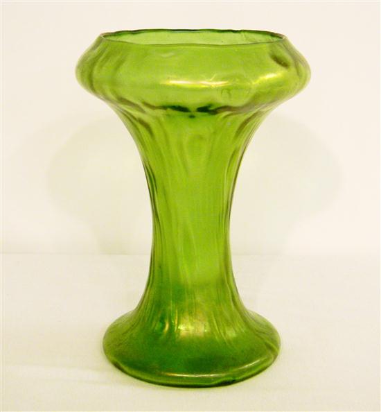 Appraisal: Loetz type art glass iridescent green vase with bulbous form