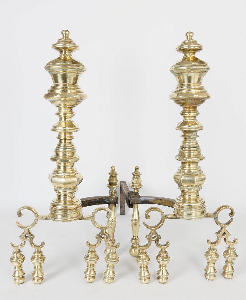 Appraisal: Pair of American Empire Brass Andirons circa - Pair of