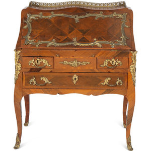 Appraisal: A Louis XV Style Parquetry Inlaid Writing Desk with Brass