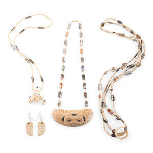 Appraisal: Patty Fawn Nakweesee Kwakwa'wakw th century Carved Necklaces and Earrings