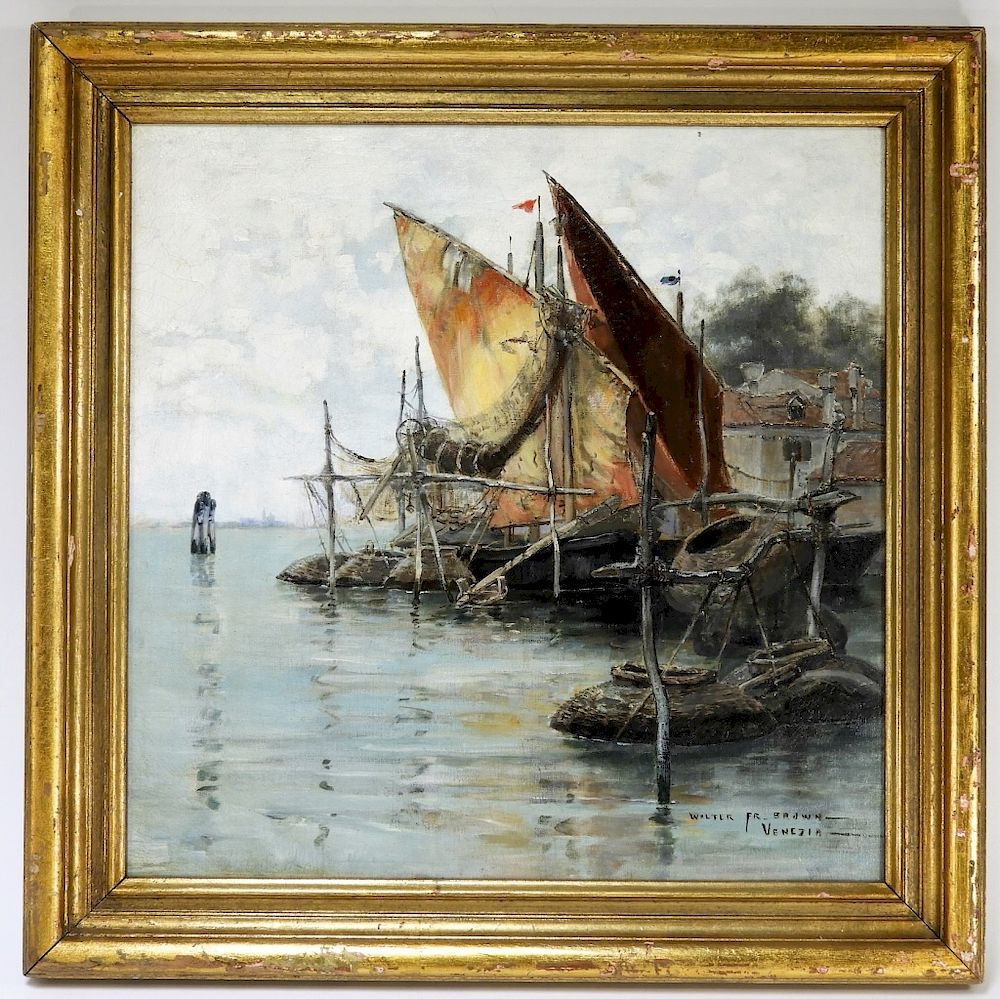 Appraisal: Walter F Brown Venetian Dock Sailboat Painting Walter Francis Brown