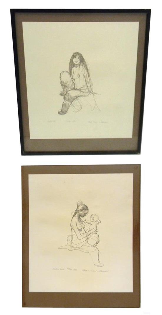 Appraisal: Two J Haustad lithographs Eskimo Girl ed depicting sitting nude