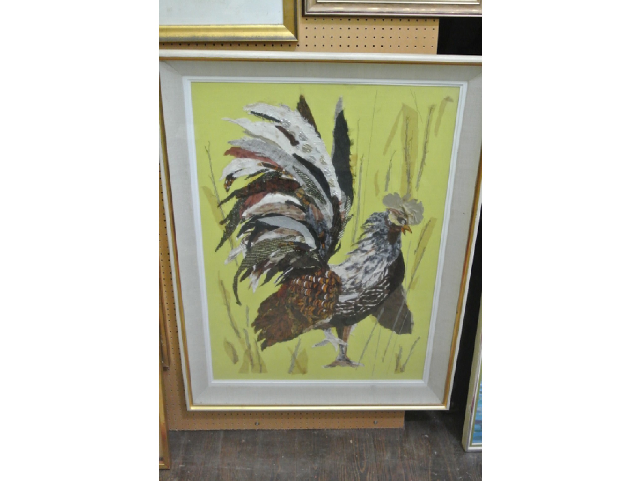 Appraisal: An unusual large fabric collage of a cockerel assembled from