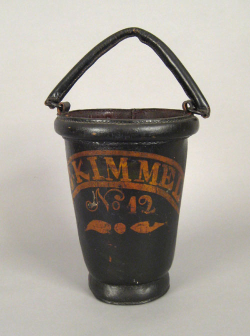 Appraisal: American painted leather fire bucket th c inscribed J Kimmel