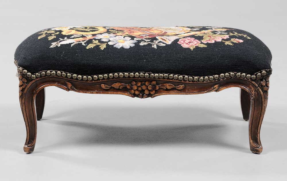 Appraisal: Provincial Louis XV Style Needlework Footstool French late th century