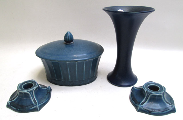 Appraisal: FOUR ROOKWOOD ART POTTERY PIECES blue glaze covered bowl shape