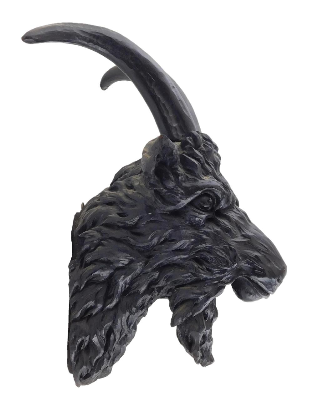 Appraisal: Wooden mountain goat head wall mount hand carved painted black