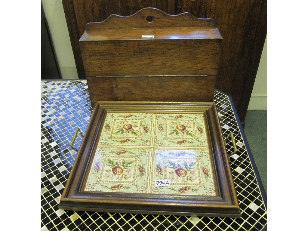 Appraisal: Tiled tray and an oak stationery box