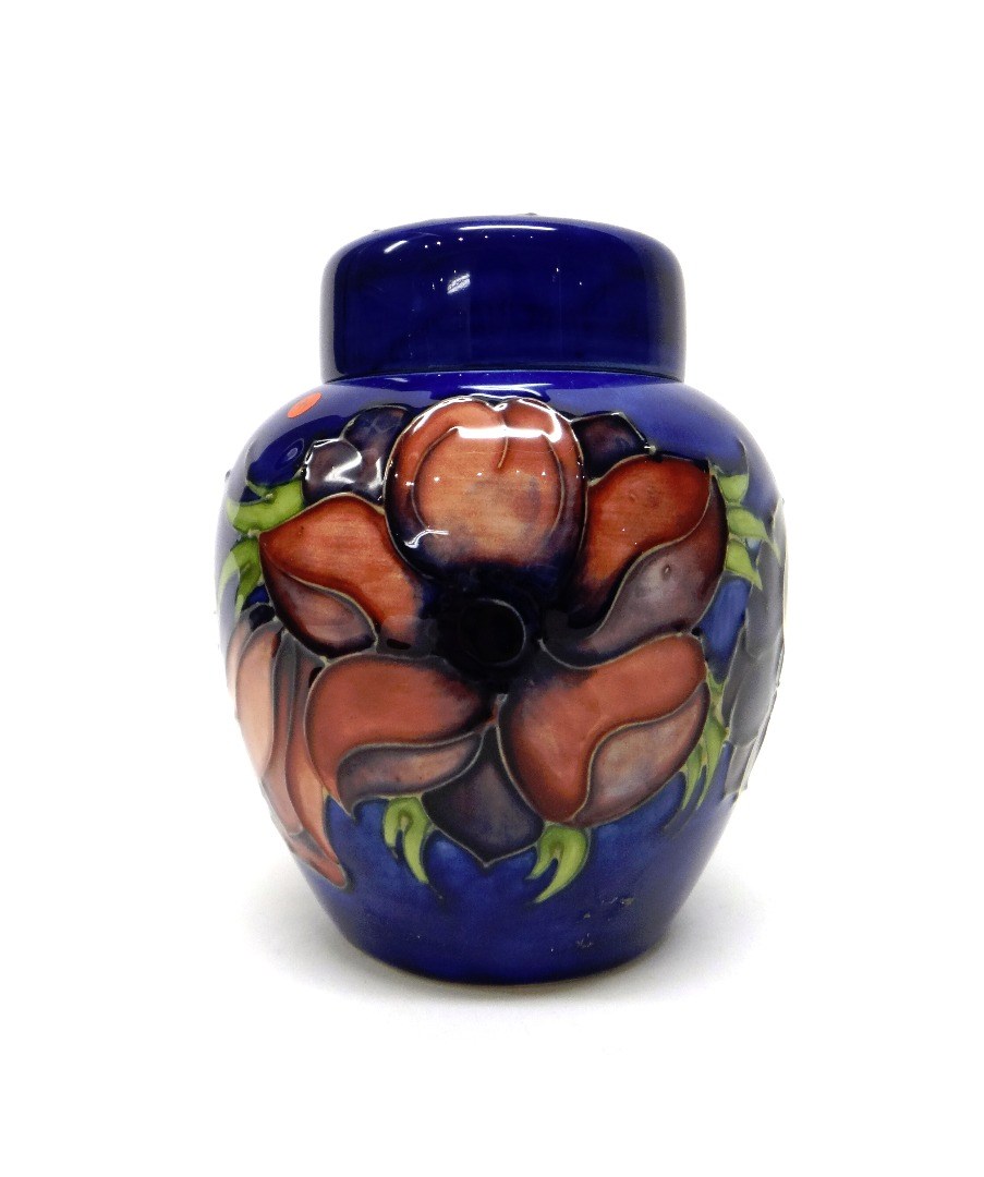 Appraisal: A Moorcroft 'Anemone' blue ground ginger jar and cover mid