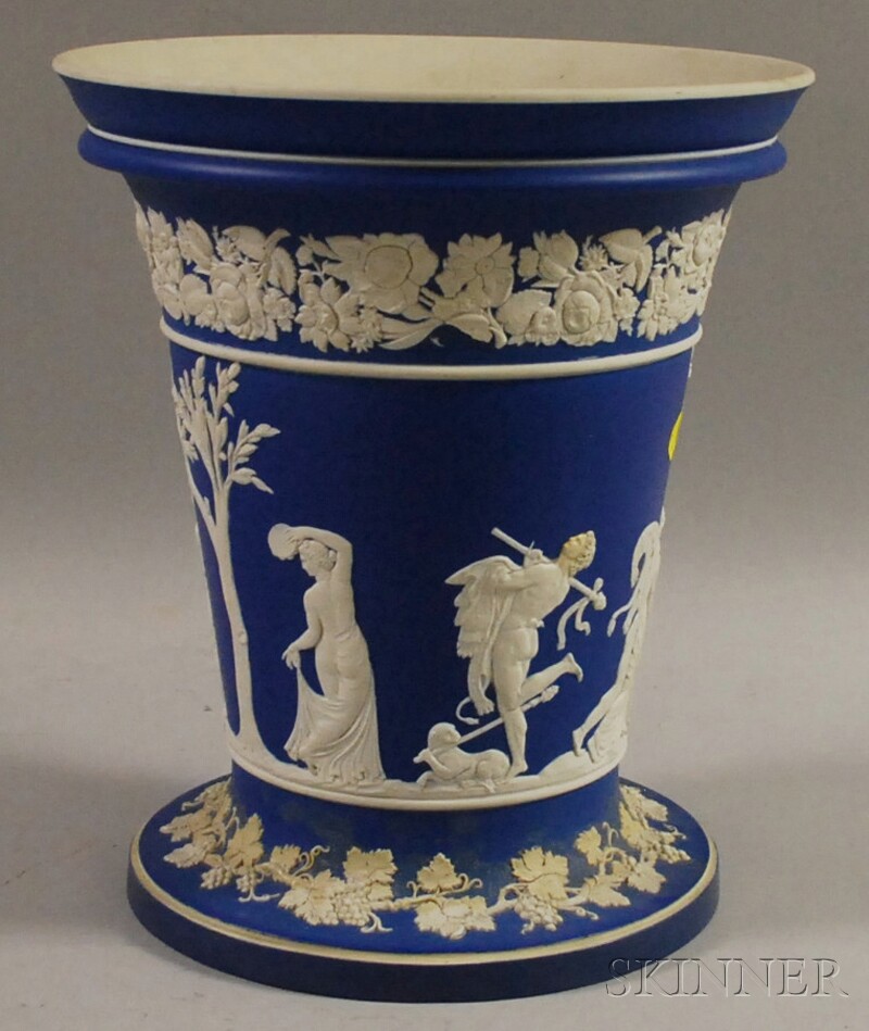 Appraisal: Large Wedgwood Dark Blue Jasper Dip Vase base restoration ht