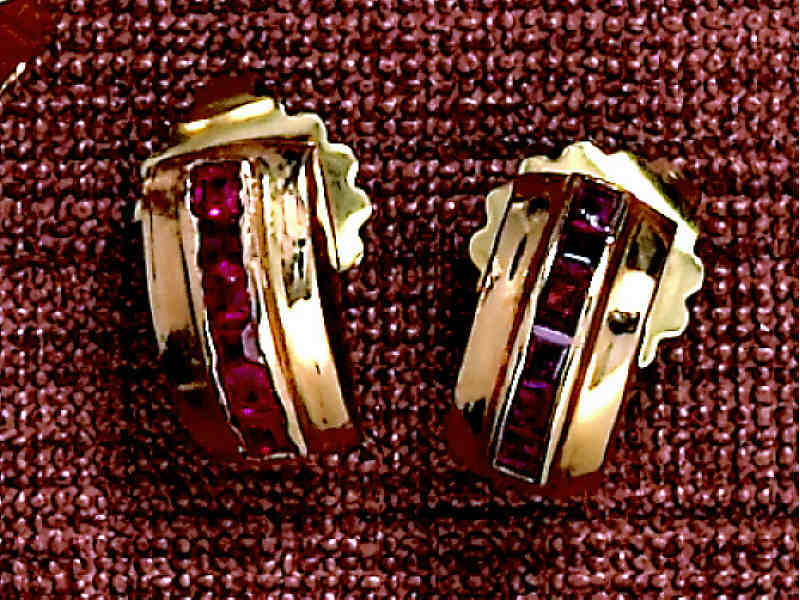 Appraisal: RETRO RUBY EARRINGS k rose gold earrings circa set with