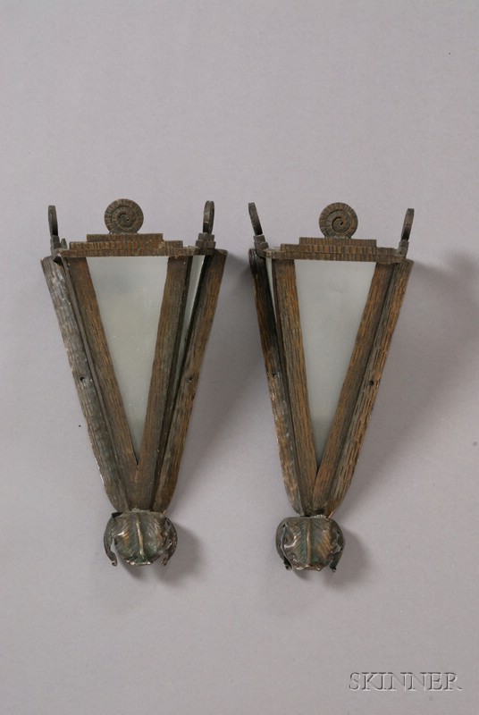 Appraisal: Pair of Art Deco Sconces Metal and glass th century